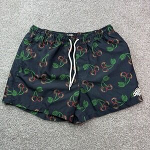 Empyre swim board shorts mens M Black Medium retro Cherry Cherries lined surf